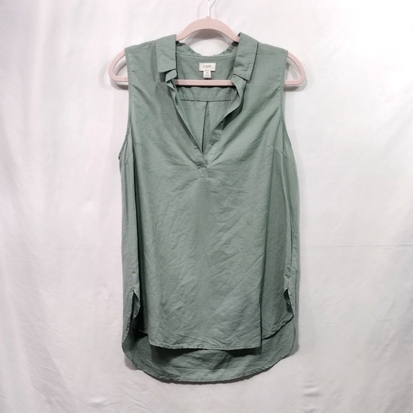 J. Crew Factory Tops - J. Crew Linen Cotton Sleeveless Popover Tunic Women's M Green Minimalist Beach